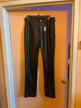 Black Faux Leather Straight-Leg Jeans